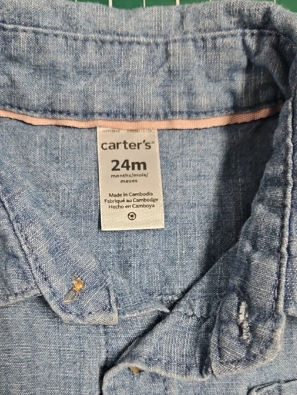 Carter's Girls Chambray Denim Short Sleeve Button-Up Shirt with Anchor 24 Months